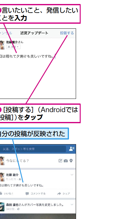 Facebookで近況を簡単に投稿する方法を解説 1 facebooke381a7e8bf91e6b381e38292e7b0a1e58d98e381abe68a95e7a8bfe38199e3828be696b9e6b395e38292e8a7a3e8aaac